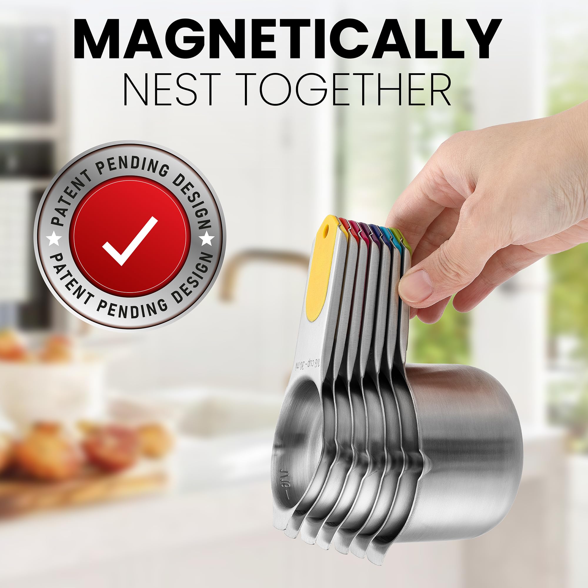 Foto 5 pulgar | Juego De 7 Tazas Medidoras Spring Chef Magnéticas De Acero Inoxidable - Venta Internacional.