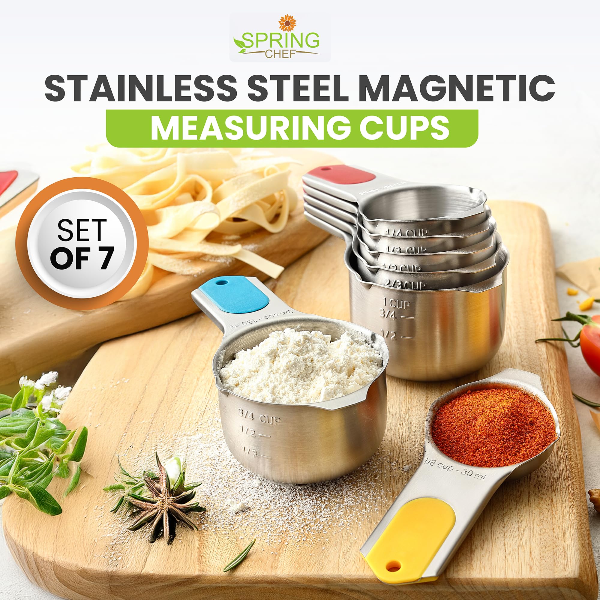 Foto 7 | Juego De 7 Tazas Medidoras Spring Chef Magnéticas De Acero Inoxidable - Venta Internacional.