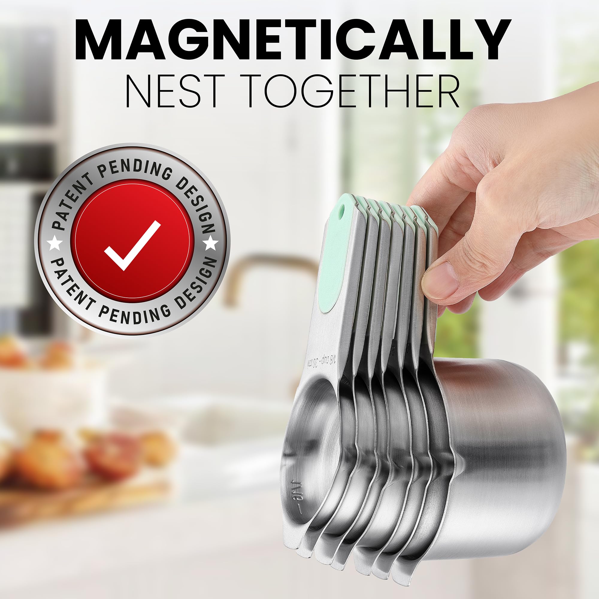 Foto 5 pulgar | Juego De 7 Tazas Medidoras Spring Chef Magnéticas De Acero Inoxidable - Venta Internacional.