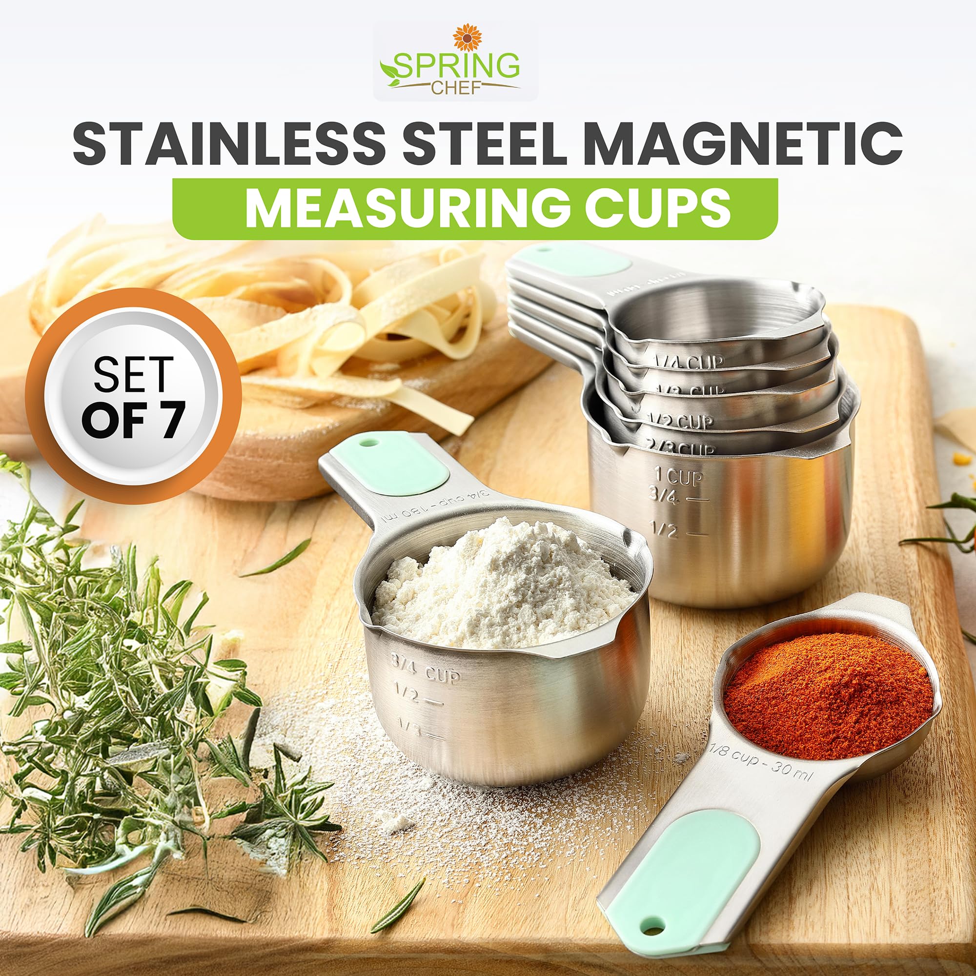Foto 7 | Juego De 7 Tazas Medidoras Spring Chef Magnéticas De Acero Inoxidable - Venta Internacional.