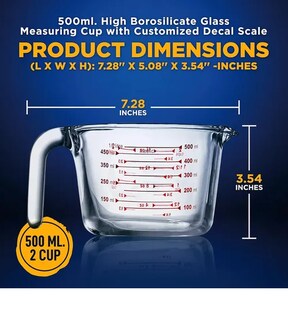Foto 4 | Taza Xtellar Medidora De Vidrio De 500 Ml Nutrichef Seguro Blanco