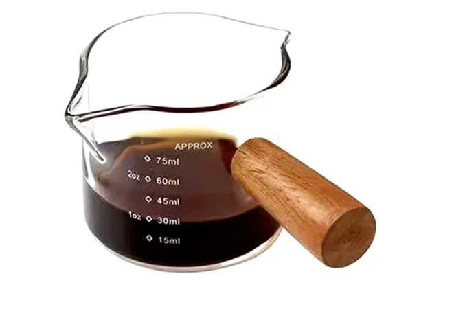 Taza Xtellar Medidora De Café Barista Cristal Mango De Madera 75 Ml