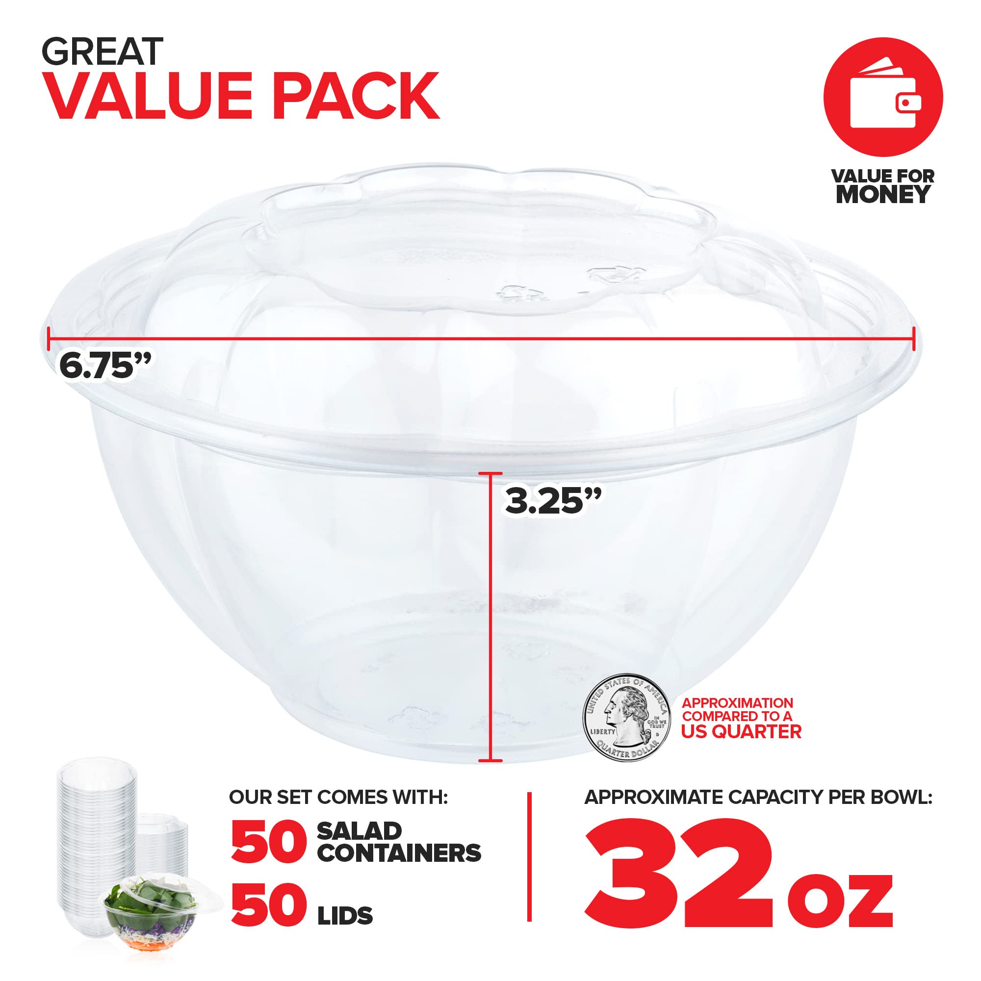 Foto 3 pulgar | Ensaladeras Desechables Stock Your Home, 950 Ml Con Tapas (paquete De 50) - Venta Internacional.