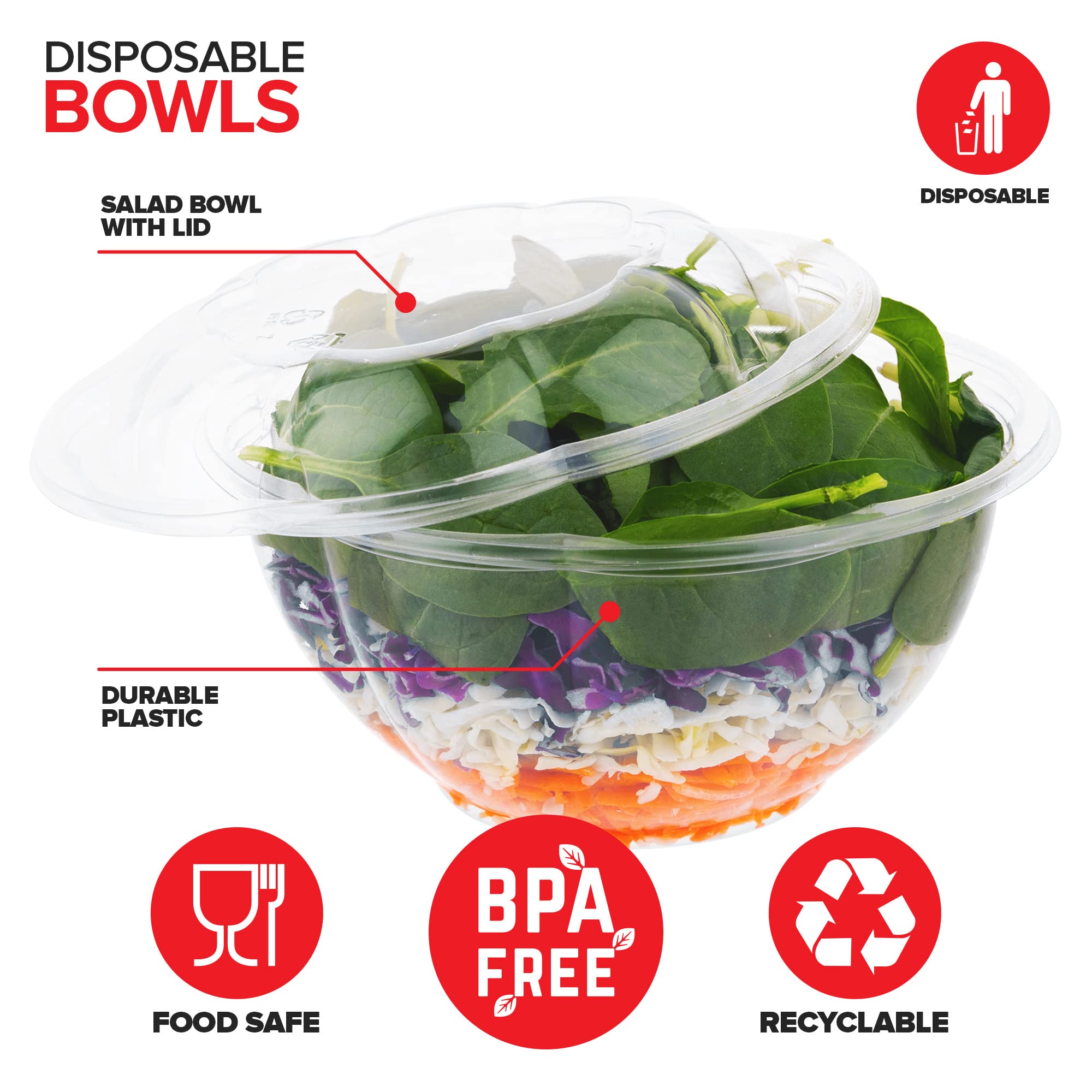 Foto 4 pulgar | Ensaladeras Desechables Stock Your Home, 950 Ml Con Tapas (paquete De 50) - Venta Internacional.