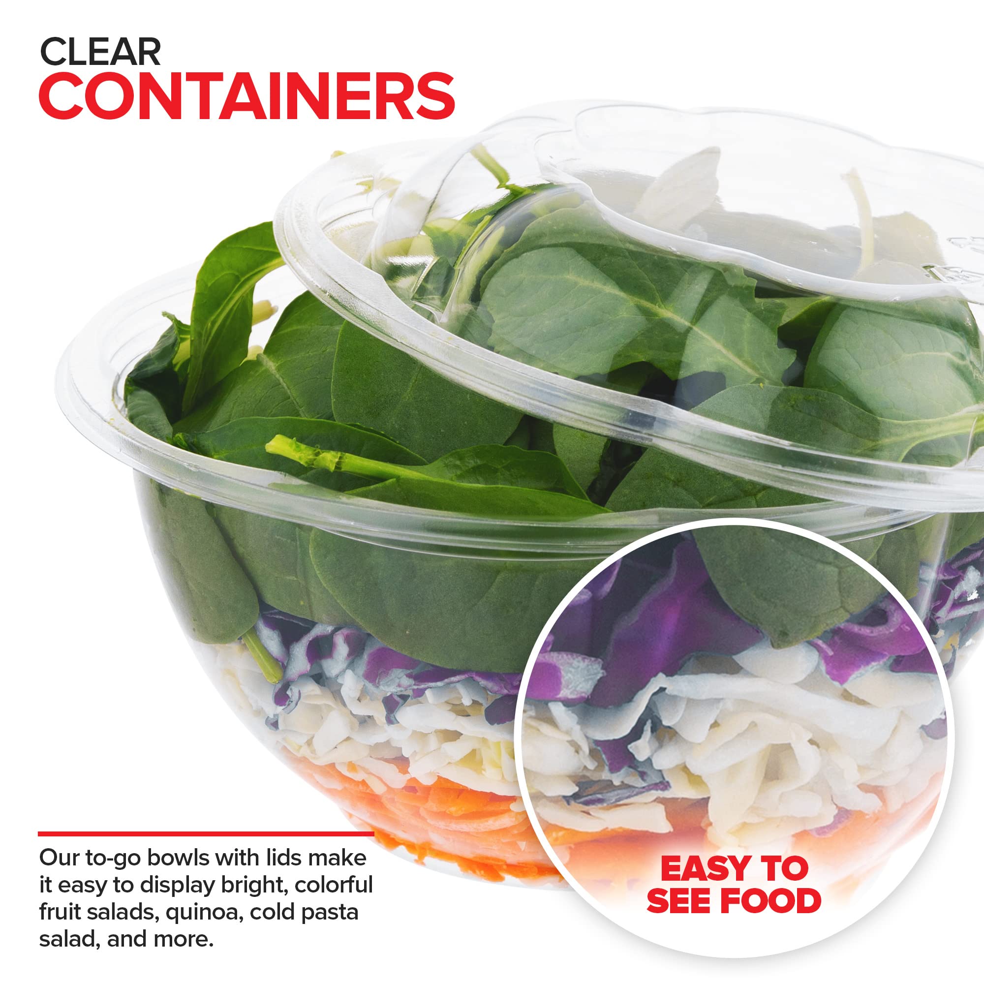 Foto 5 | Ensaladeras Desechables Stock Your Home, 950 Ml Con Tapas (paquete De 50) - Venta Internacional.