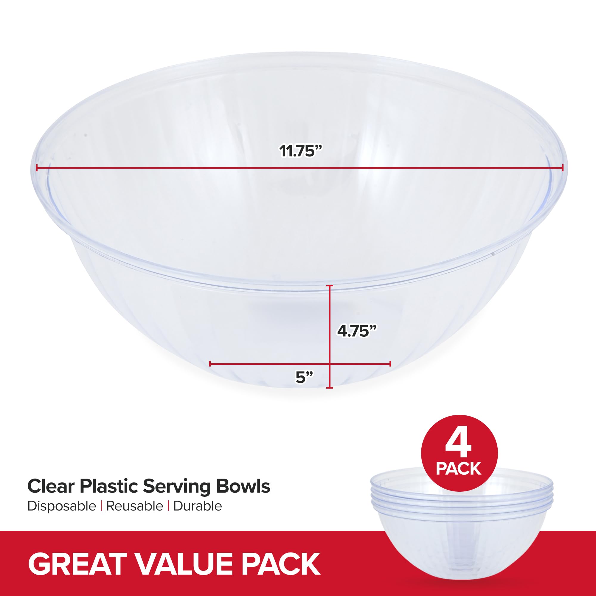 Foto 2 | Cuencos Para Servir Stock Your Home De Plástico Transparente, Paquete De 4 Unidades, 4,4 Litros - Venta Internacional.