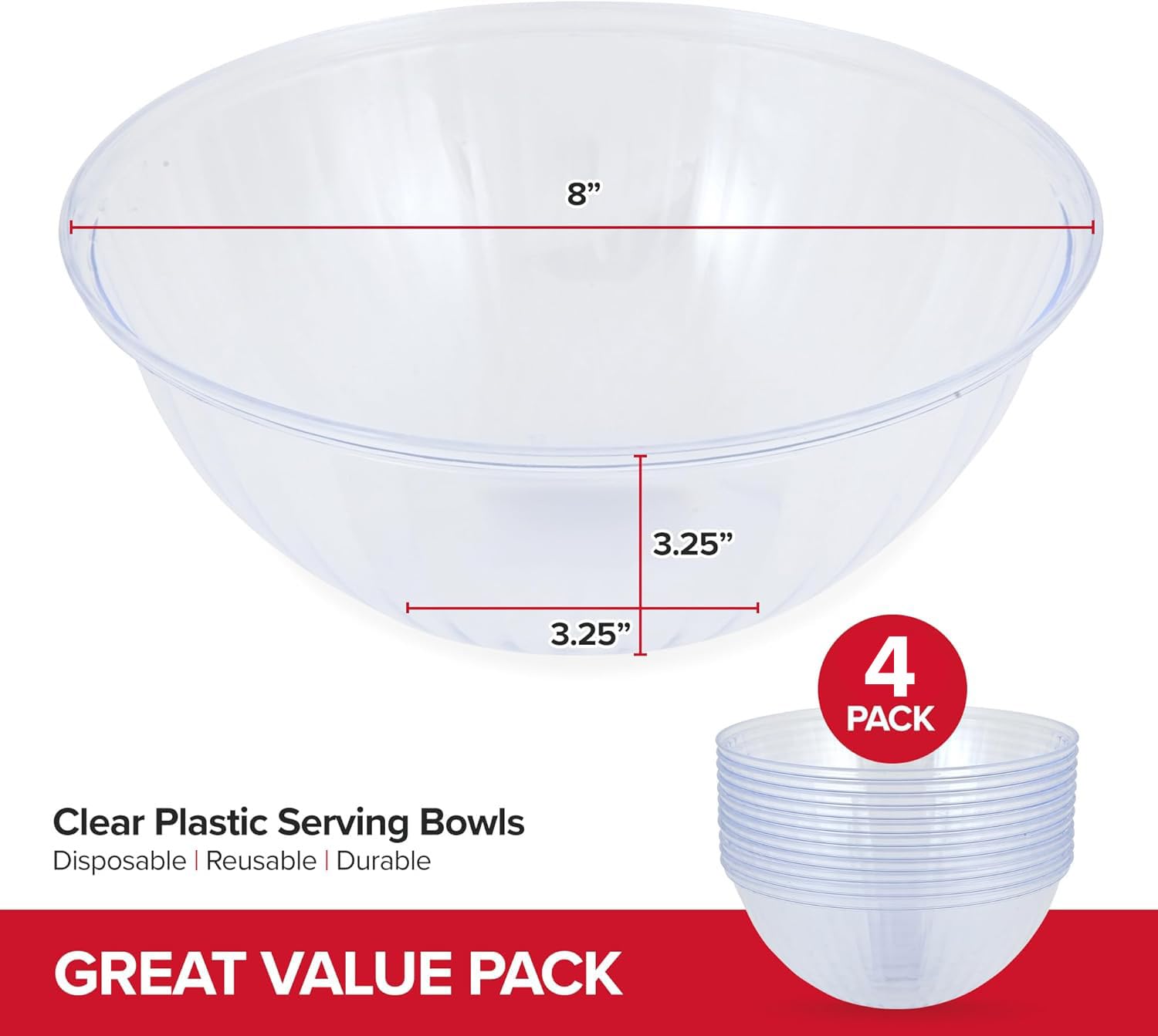 Foto 2 | Cuencos Para Servir Stock Your Home De Plástico Transparente De 1,4 L (paquete De 4) - Venta Internacional.