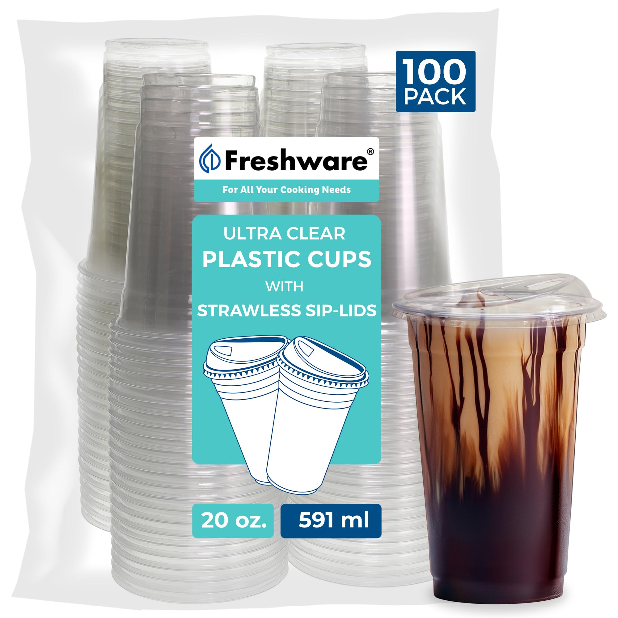 Foto 2 pulgar | Vasos Desechables Freshware De Plástico Transparente De 600 Ml [100 Vasos] - Venta Internacional.