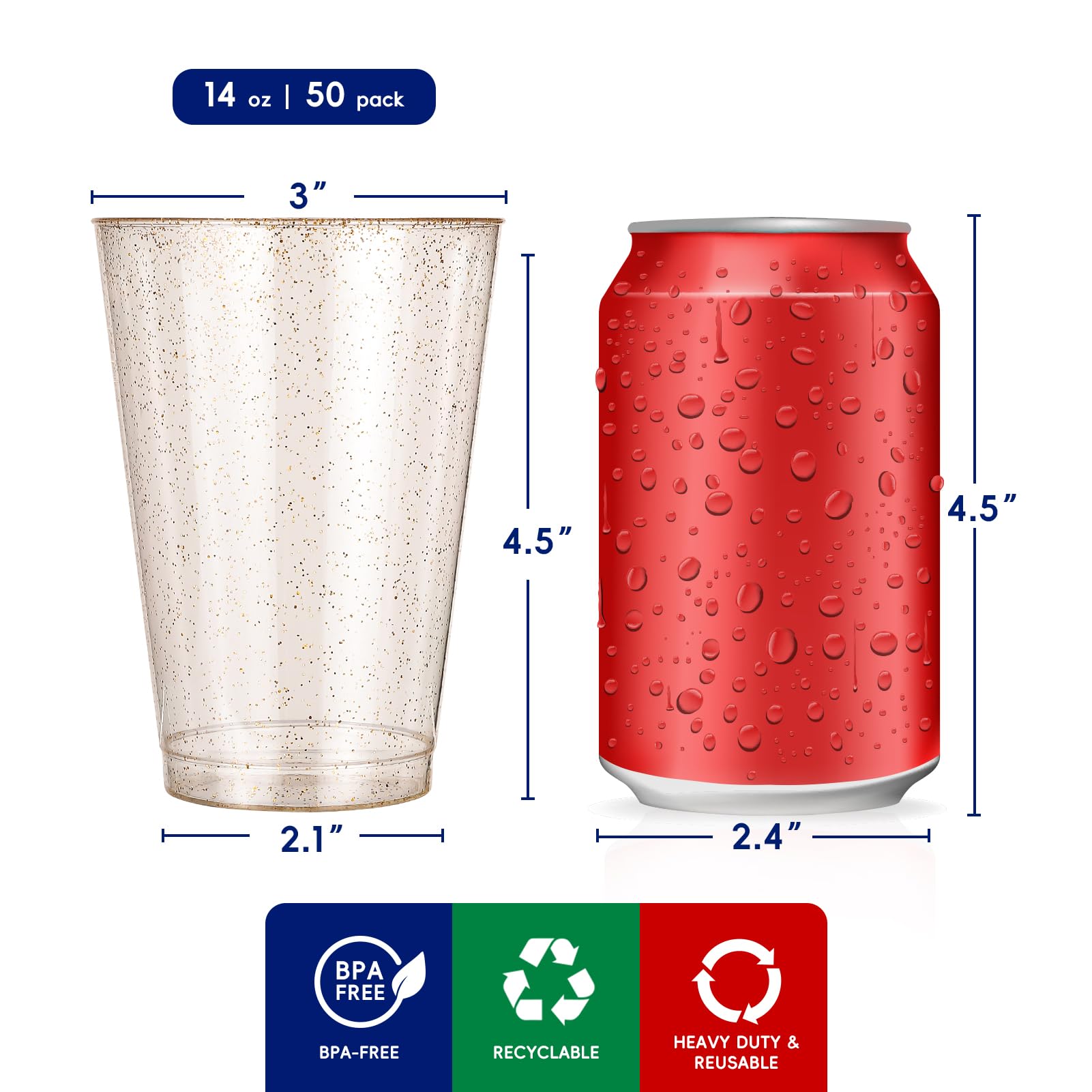 Foto 5 pulgar | Vasos De Plástico Jolly Chef  400 Ml  50 Unidades  Vasos Dorados Con Purpurina - Venta Internacional.