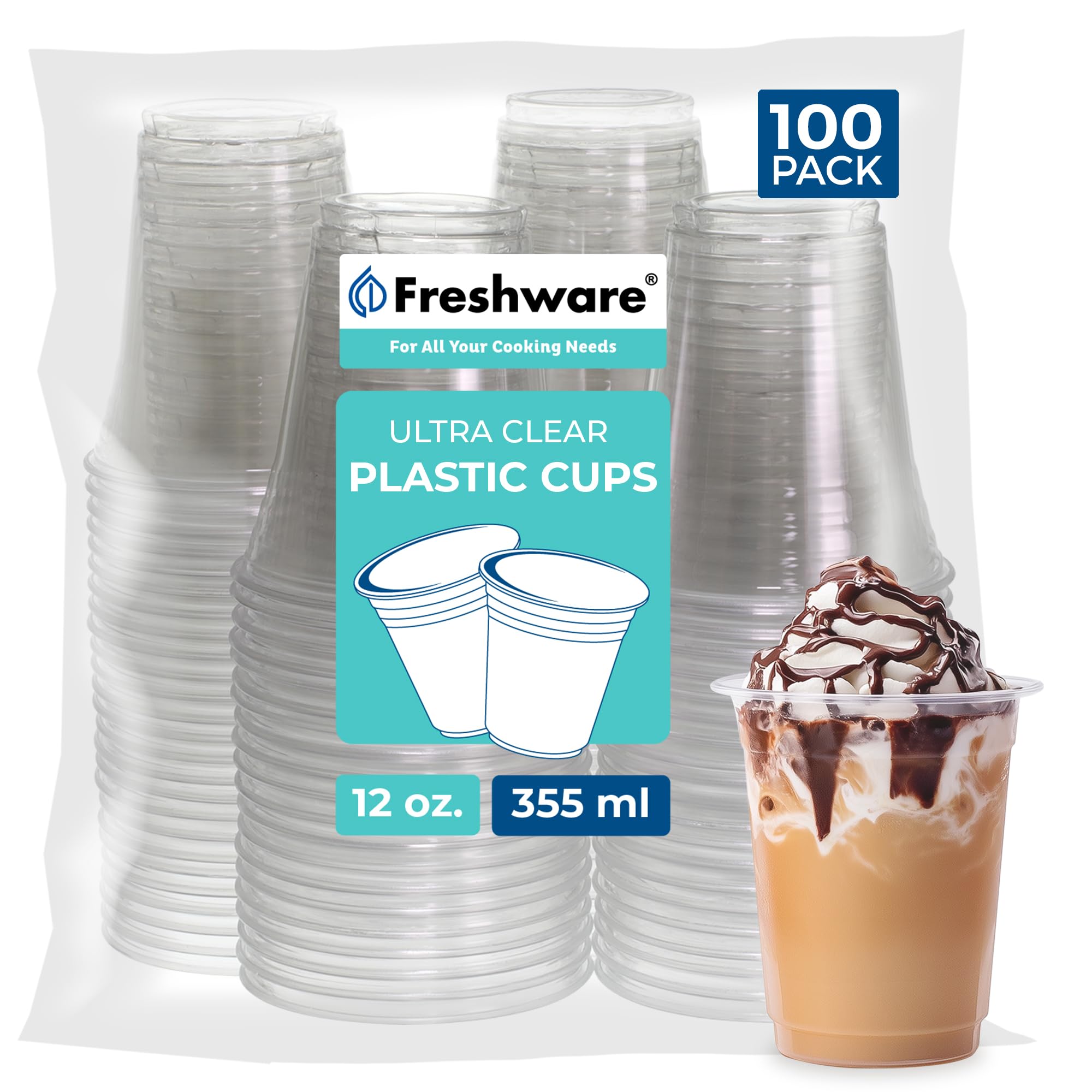 Foto 2 pulgar | Vasos Desechables De Plástico Freshware  350 Ml  100 Unidades  Transparentes - Venta Internacional.