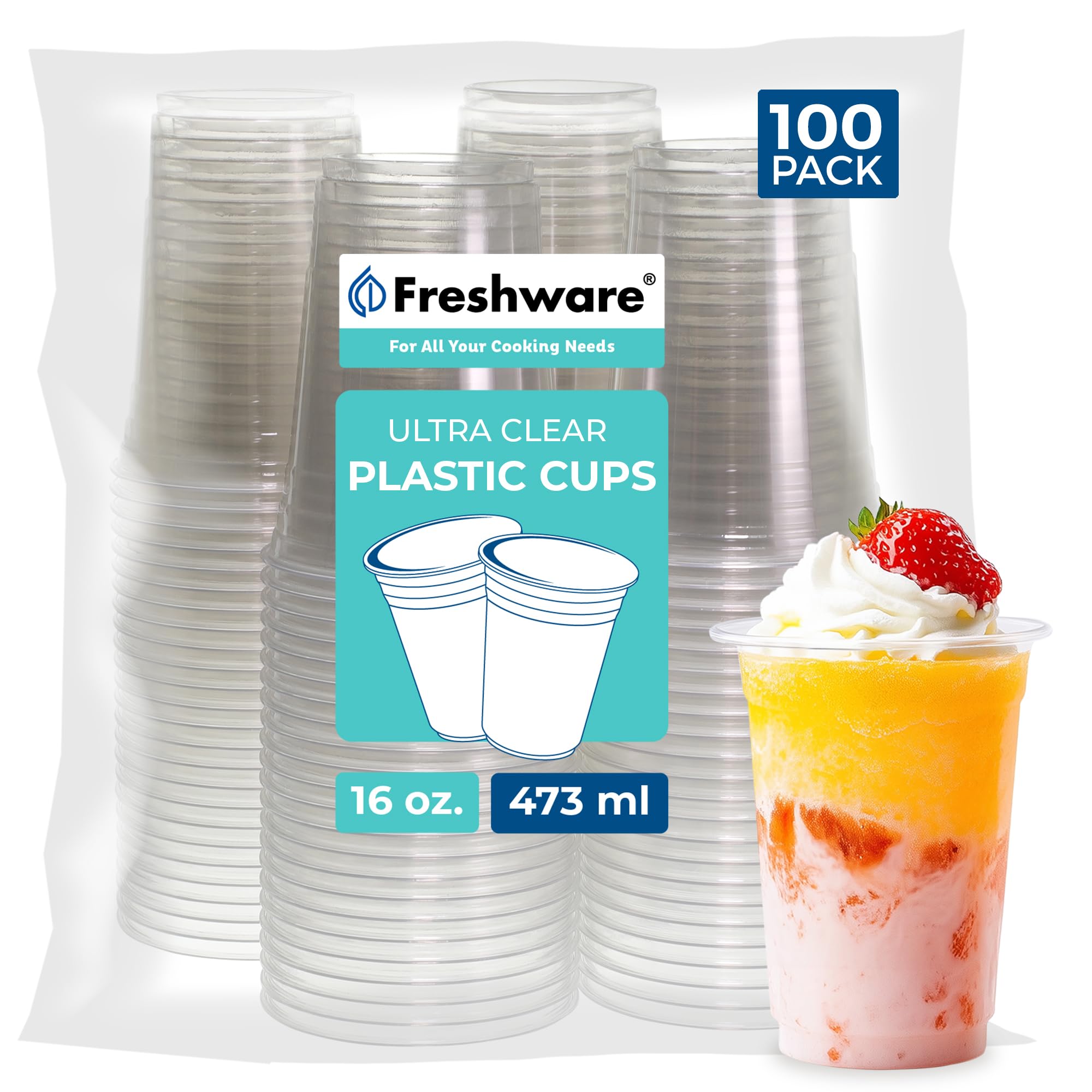 Foto 2 pulgar | Vasos Desechables De Plástico Freshware  473 Ml  100 Unidades  Transparentes - Venta Internacional.