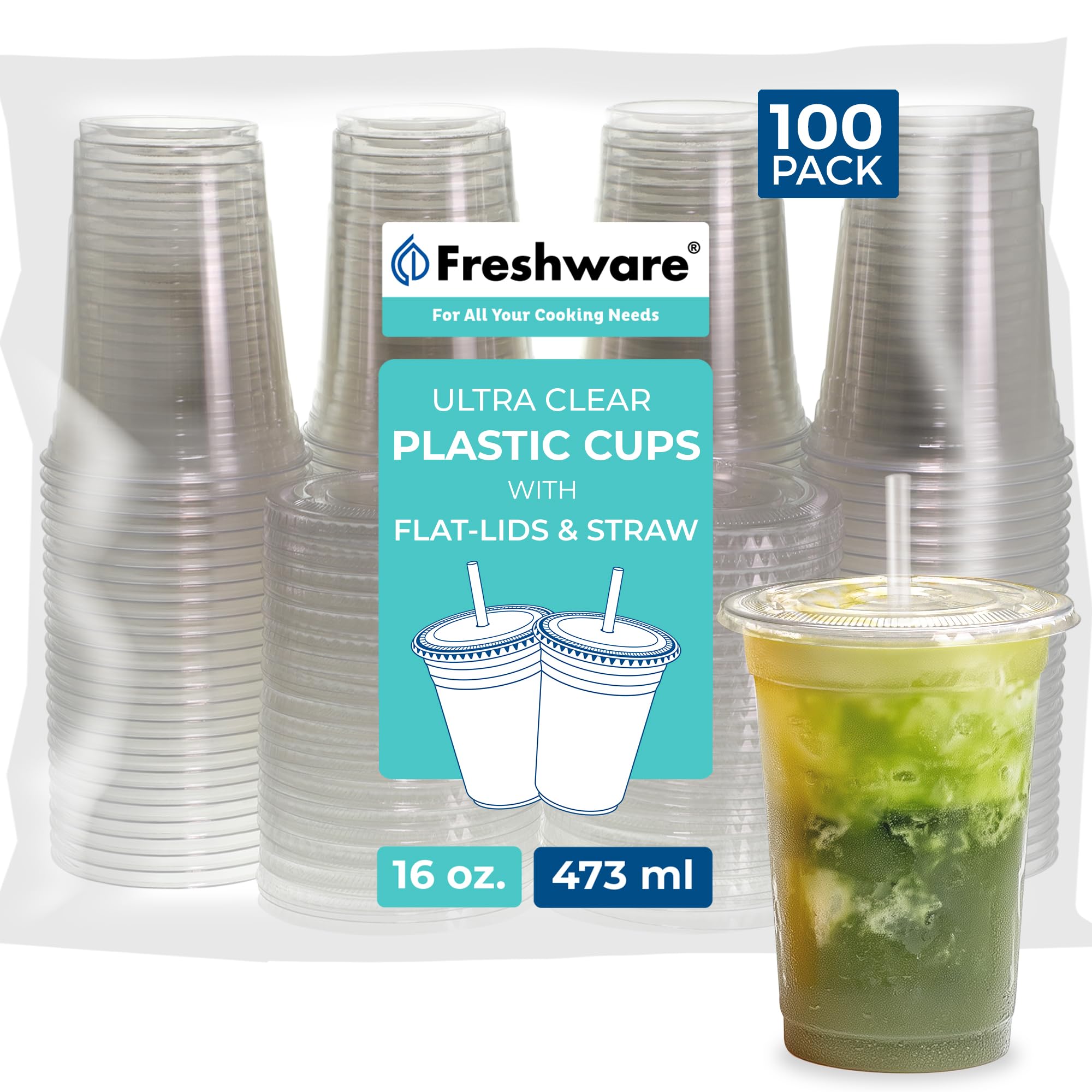 Foto 1 | Vasos Desechables Freshware De Plástico Transparente De 16 Onzas  Paquete De 100 - Venta Internacional.