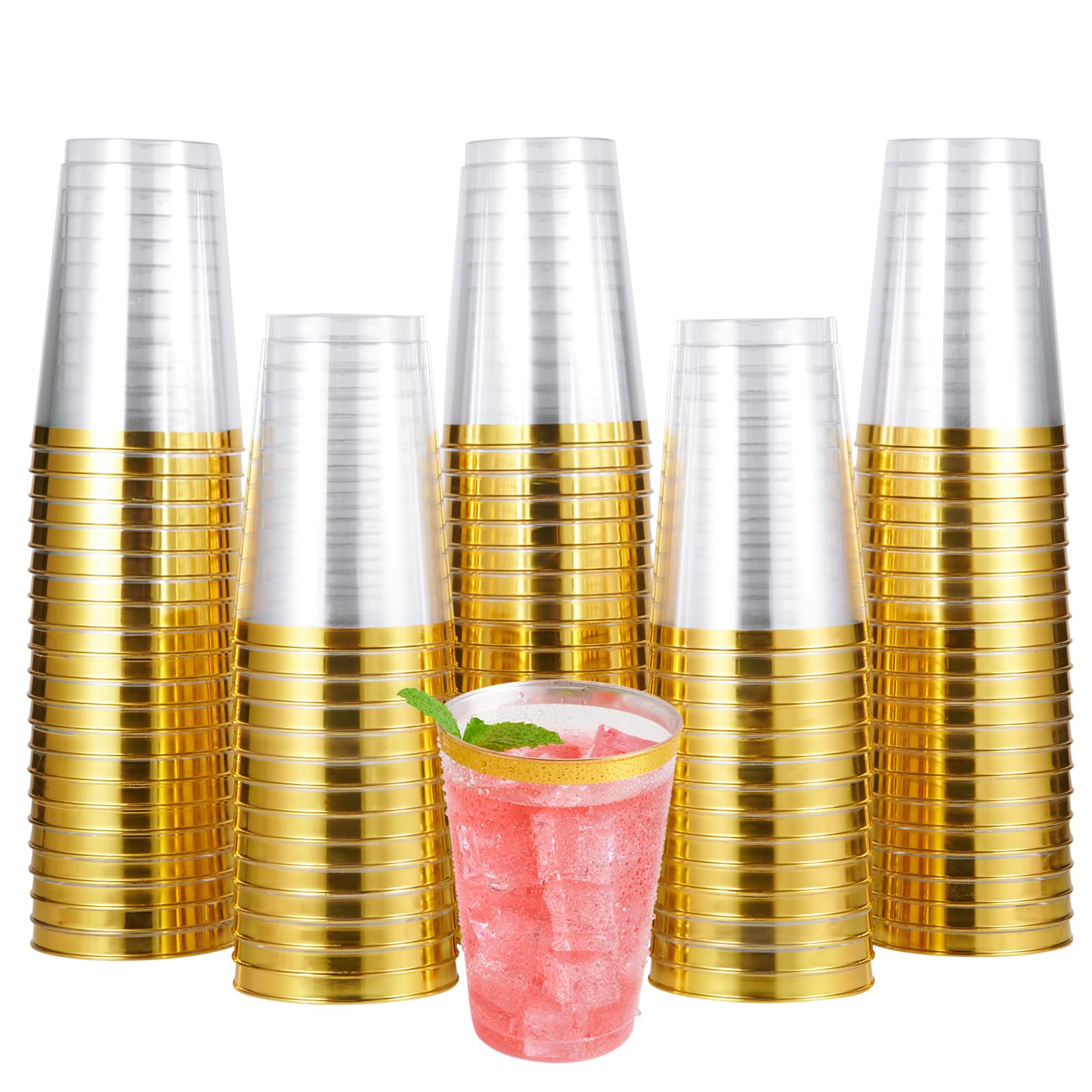 Foto 2 pulgar | Vasos De Plástico Jolly Chef  12 Onzas  Transparentes Con Borde Dorado  Paquete De 100 - Venta Internacional.