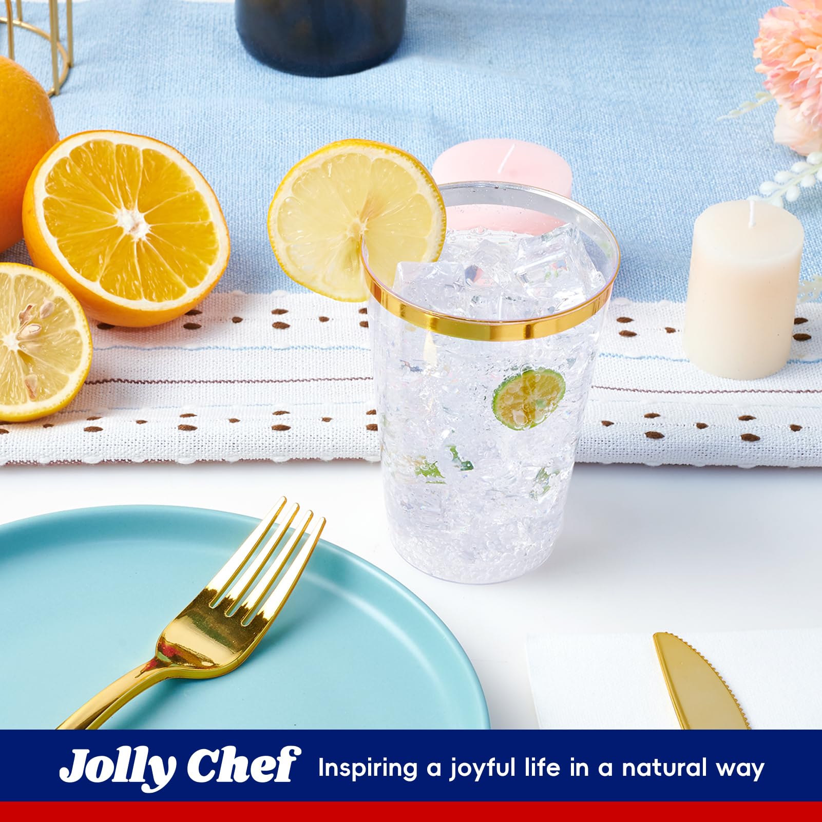 Foto 2 | Vasos De Plástico Jolly Chef  12 Onzas  Transparentes Con Borde Dorado  Paquete De 100 - Venta Internacional.