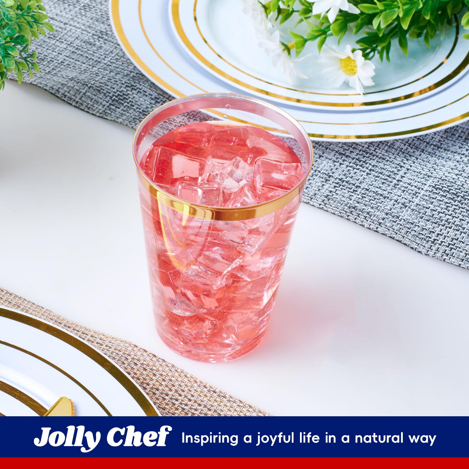 Foto 5 pulgar | Vasos De Plástico Jolly Chef  12 Onzas  Transparentes Con Borde Dorado  Paquete De 100 - Venta Internacional.