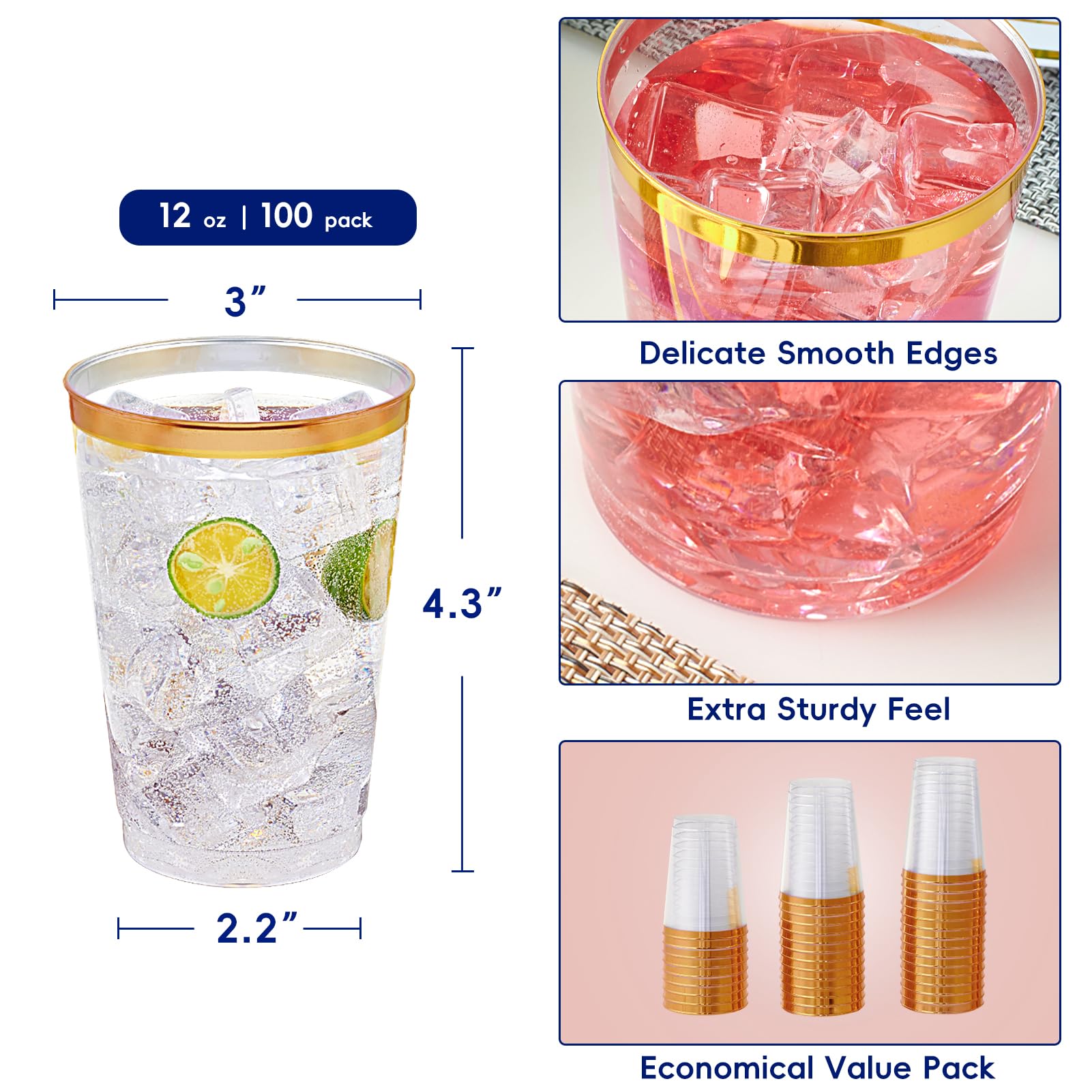 Foto 5 | Vasos De Plástico Jolly Chef  12 Onzas  Transparentes Con Borde Dorado  Paquete De 100 - Venta Internacional.