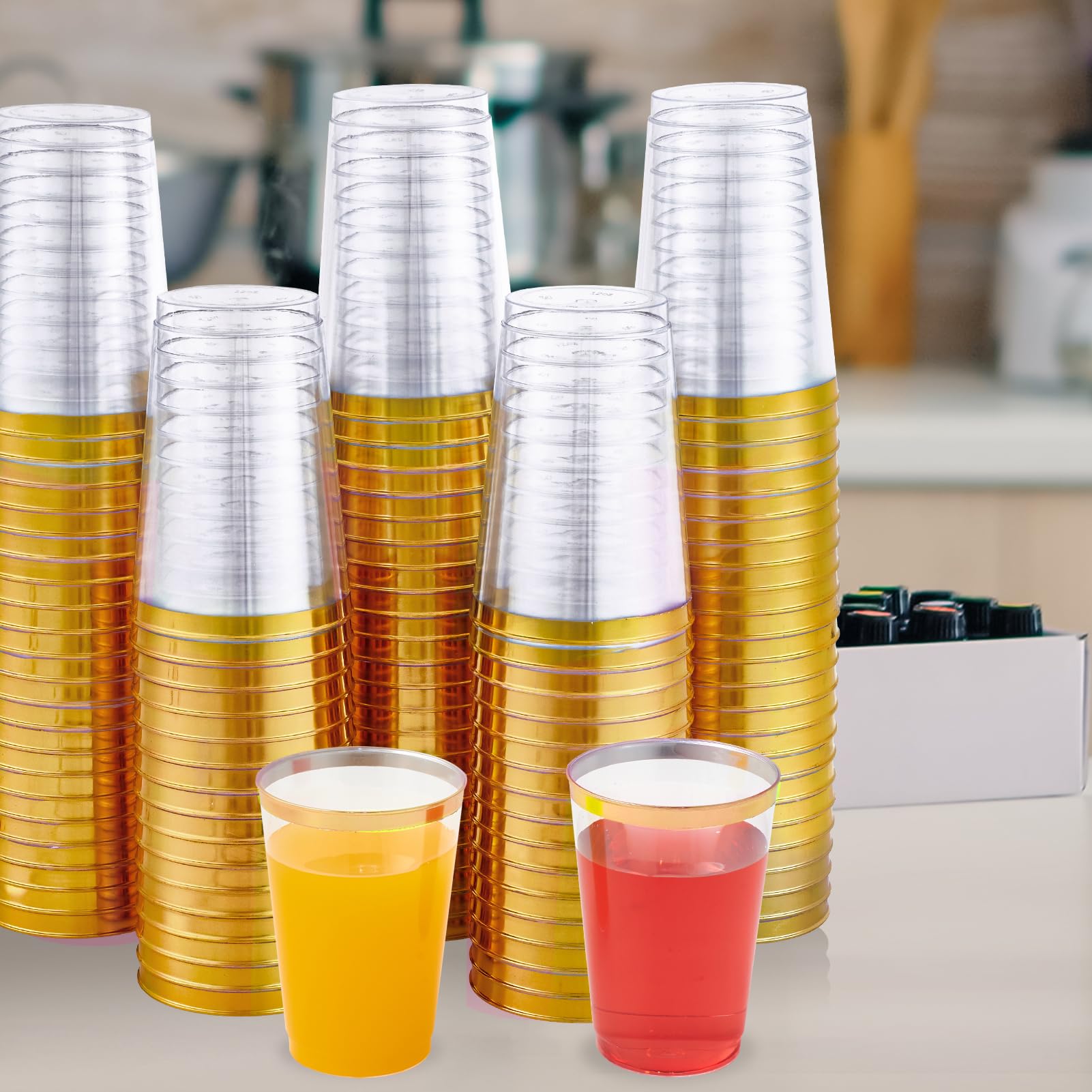 Foto 6 | Vasos De Plástico Jolly Chef  12 Onzas  Transparentes Con Borde Dorado  Paquete De 100 - Venta Internacional.