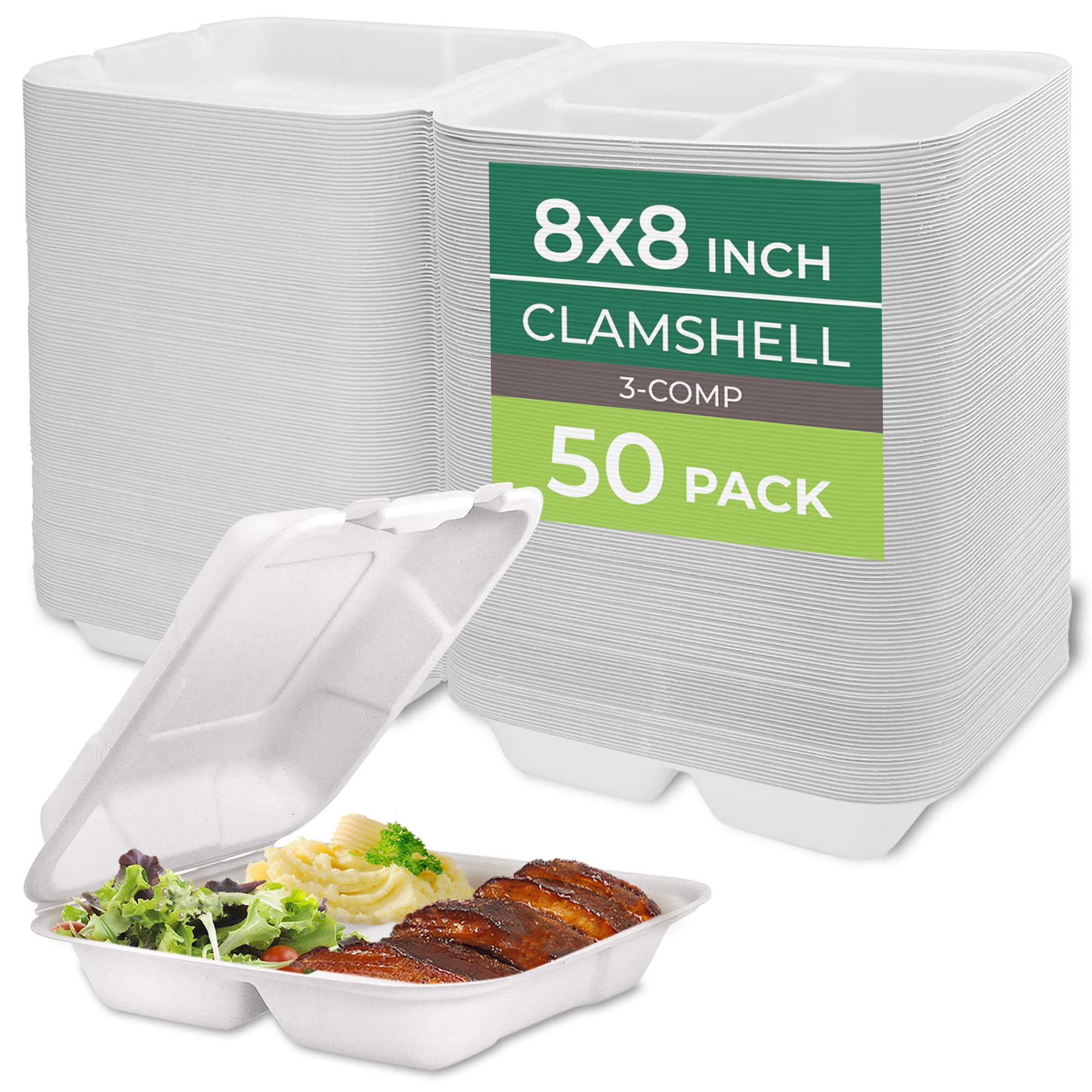 Foto 2 pulgar | Recipientes Compostables Para Alimentos Freshware  8 X 8  3 Compartimentos  Paquete De 50 - Venta Internacional.