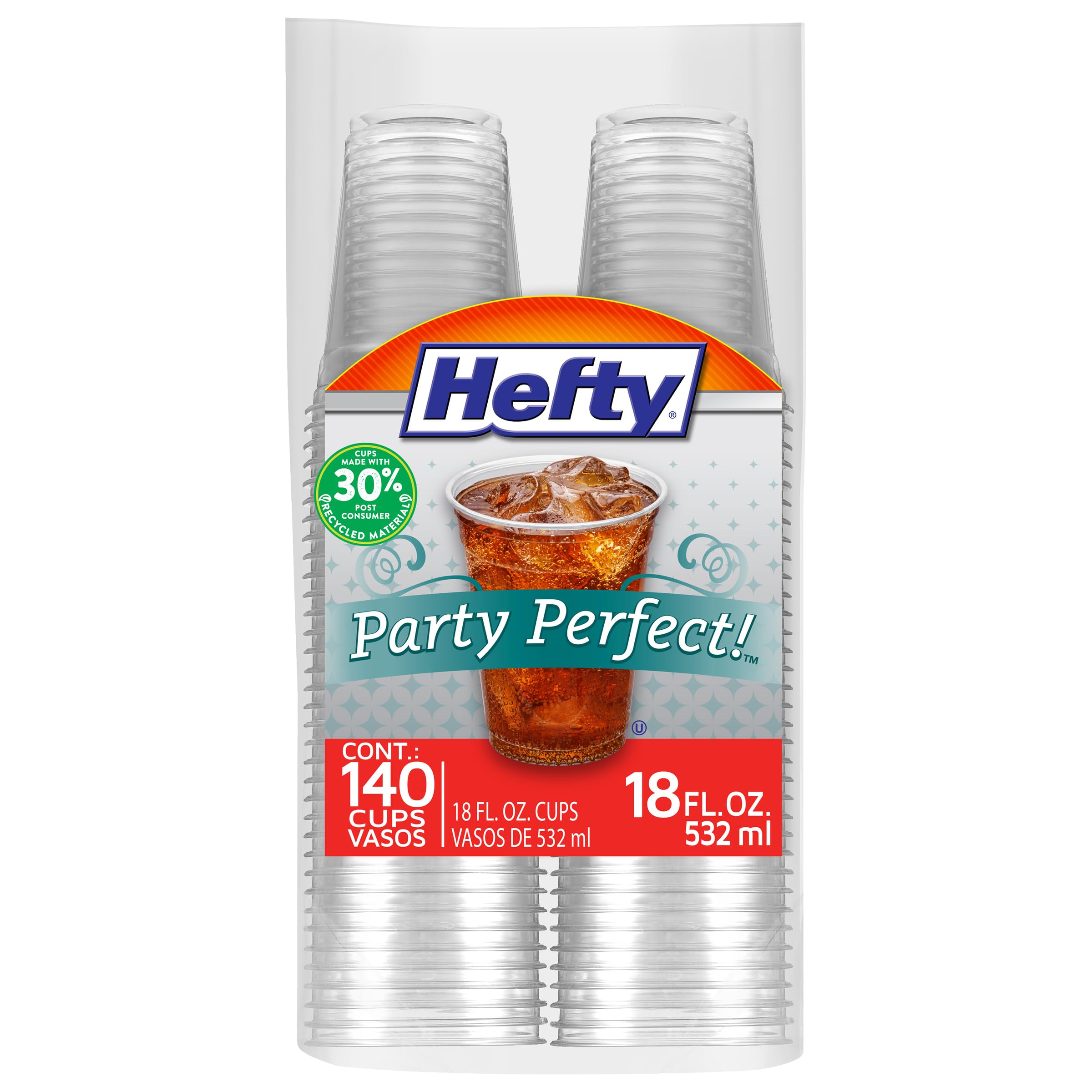 Foto 1 | Vasos De Plástico Hefty Party Perfect  18 Onzas  140 Unidades  Transparentes - Venta Internacional.