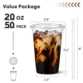 Foto 2 | Vasos De Plástico Aozita 600 Ml Con Tapas Y Pajitas Paquete De 50 - Venta Internacional.