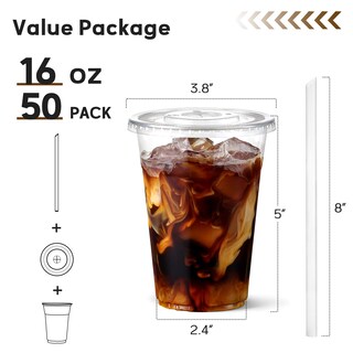Foto 2 | Vasos De Plástico Aozita De 500 Ml Con Tapas Y Pajitas Paquete De 50 Unidades 16 Oz Transparentes - Venta Interna