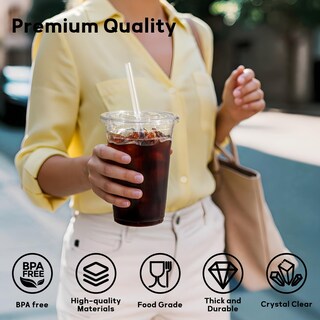 Foto 3 | Vasos De Plástico Aozita De 500 Ml Con Tapas Y Pajitas Paquete De 50 Unidades 16 Oz Transparentes - Venta Interna