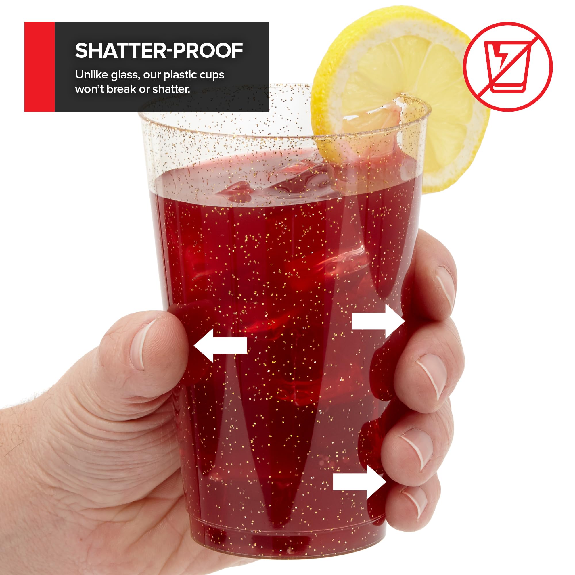 Foto 5 pulgar | Vasos De Plástico Stock Your Home Gold Glitter  400 Ml (paquete De 100) - Venta Internacional.