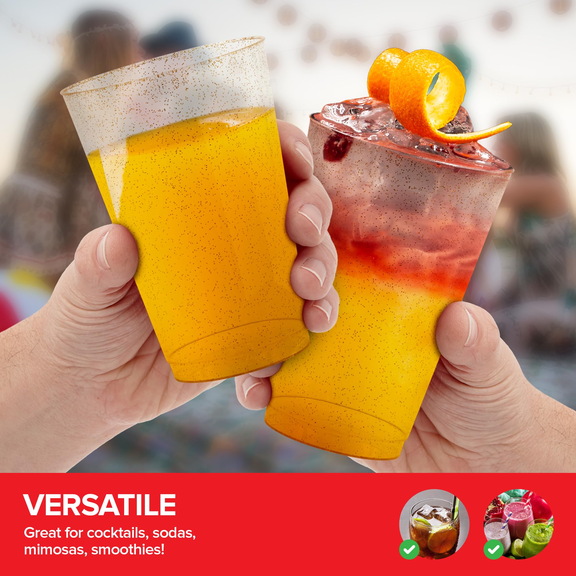 Foto 6 | Vasos De Plástico Stock Your Home Gold Glitter  400 Ml (paquete De 100) - Venta Internacional.