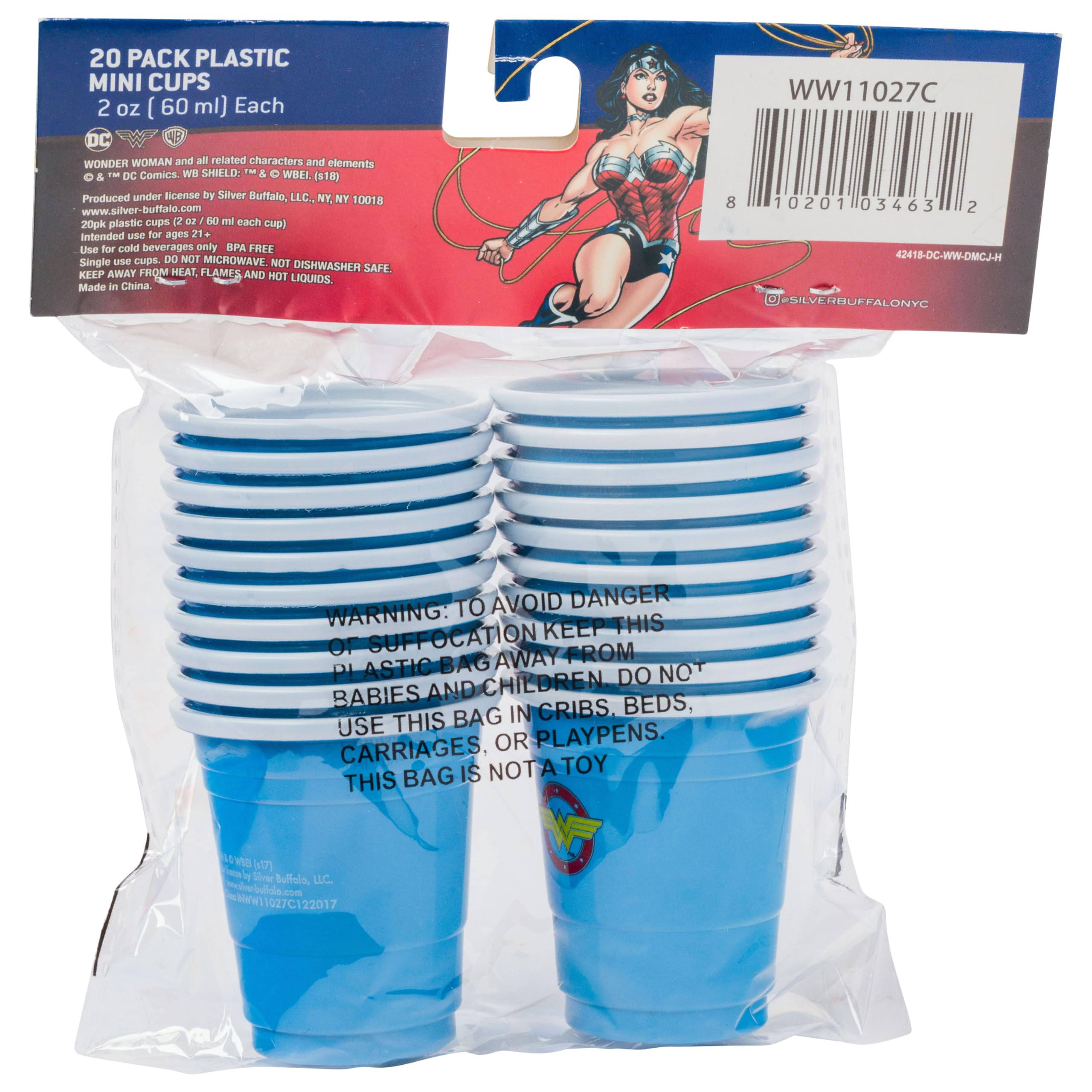 Foto 3 pulgar | Minivasos Desechables De Plástico Para Fiestas  60 Ml X 20  Wonder Woman - Venta Internacional.