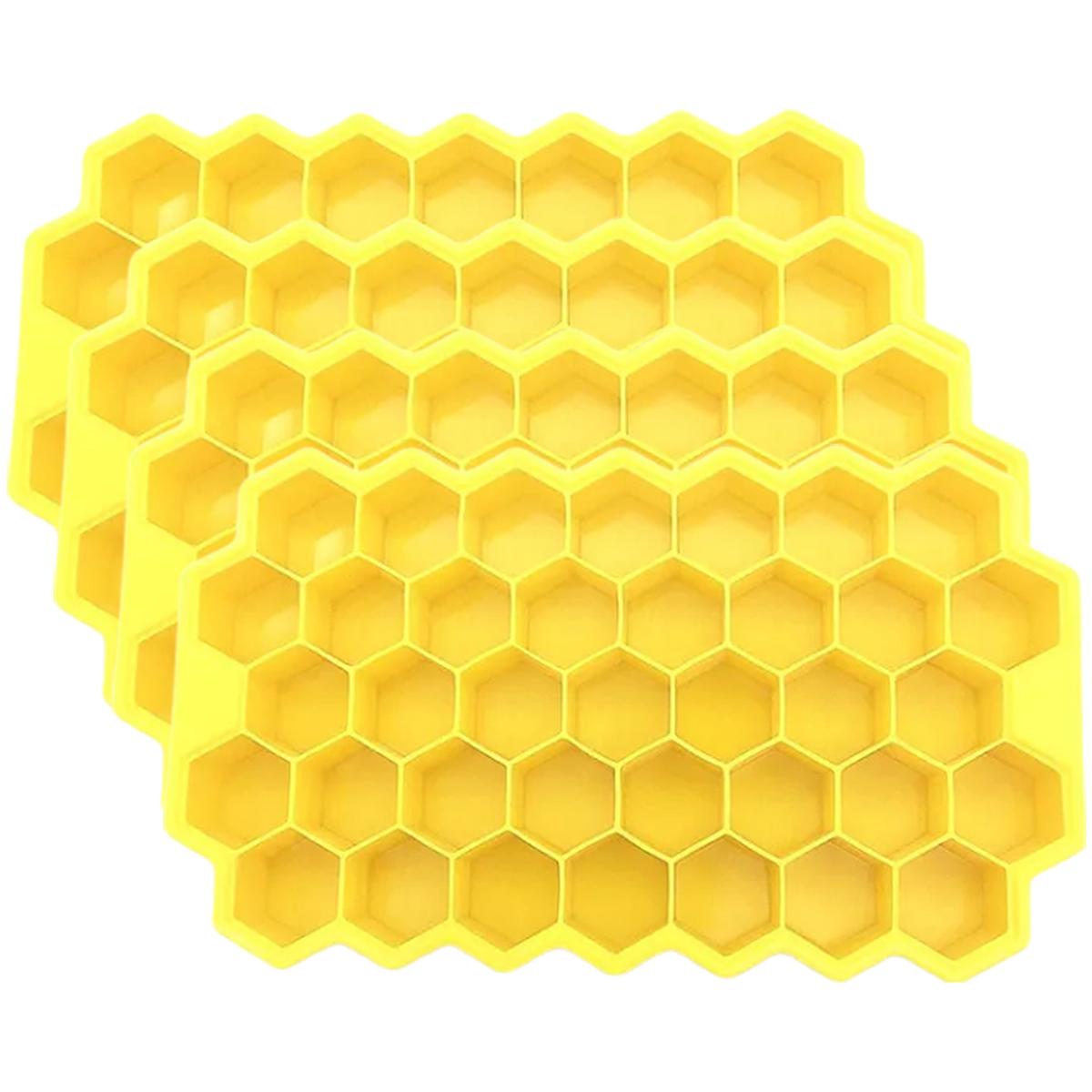 Molde para Hielo Hexagonal de Silicona de Grado Alimenticio - Pack de 4 - Amarillo