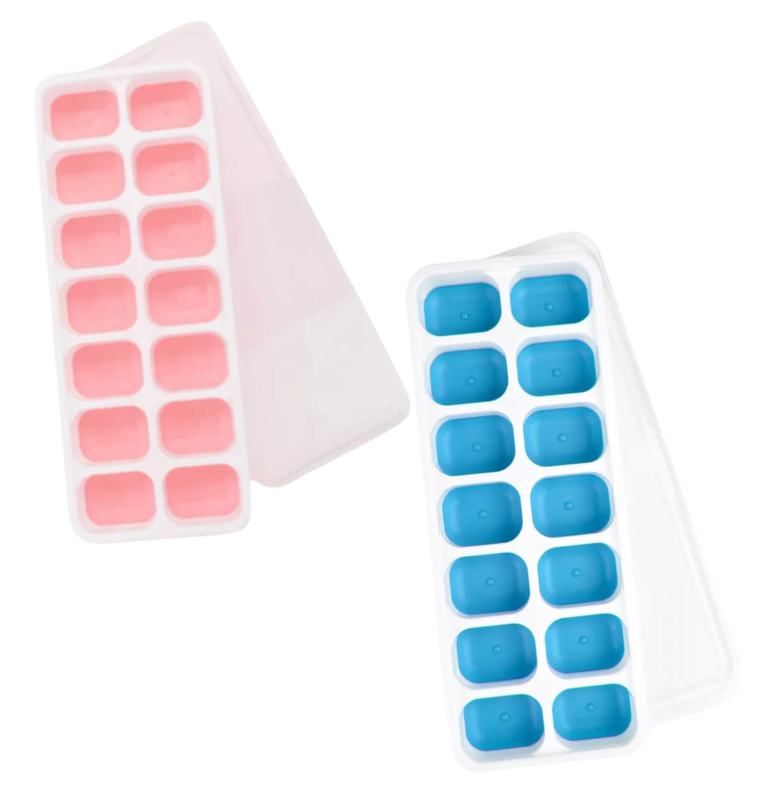 Molde Para Hielos Con Tapa Cubitos Charolas 2 Juego Rosa Y Azul