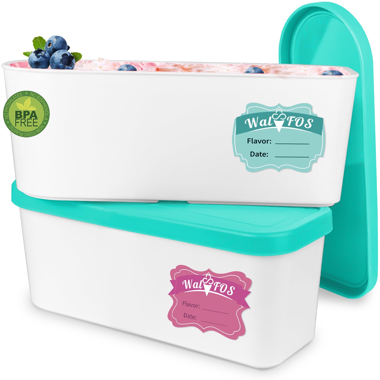 Recipientes para Helados Walfos 1.5 L Reutilizables con Tapas de Silicona 2 Unidades - Venta Internacional
