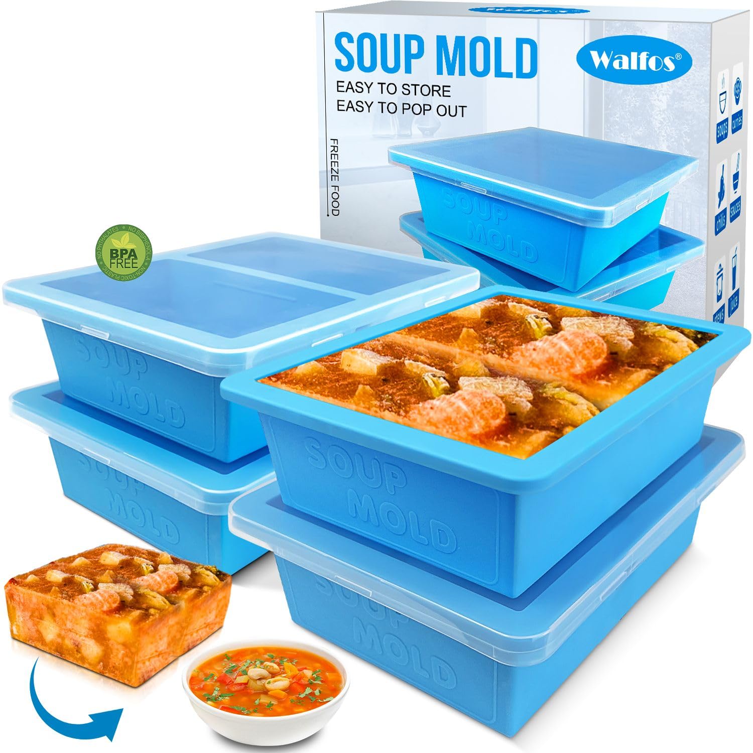 Foto 2 pulgar | Bandeja para Congelador Walfos Silicone con Tapa Azul 4 Unidades - Venta Internacional