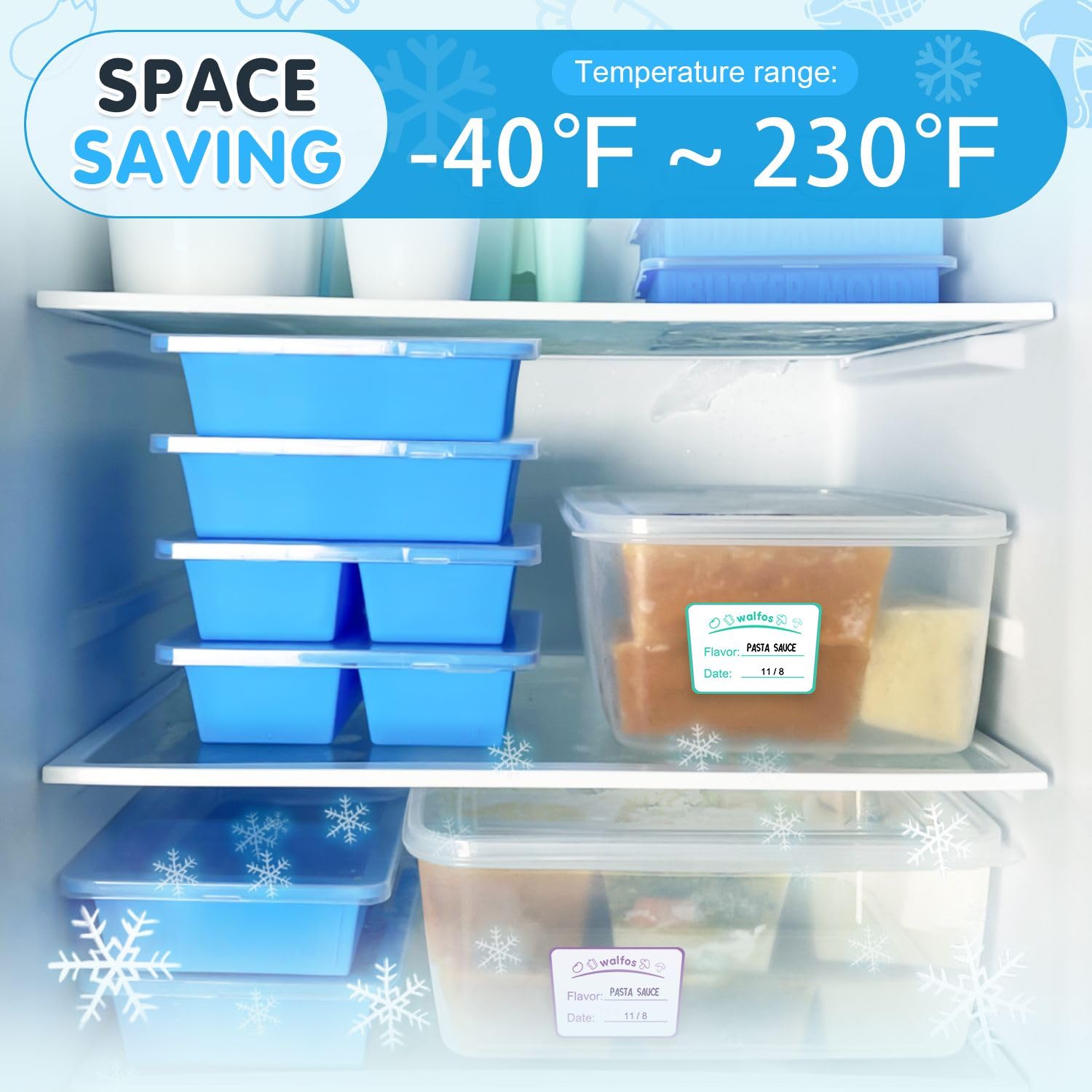 Foto 6 | Bandeja para Congelador Walfos Silicone con Tapa Azul 4 Unidades - Venta Internacional