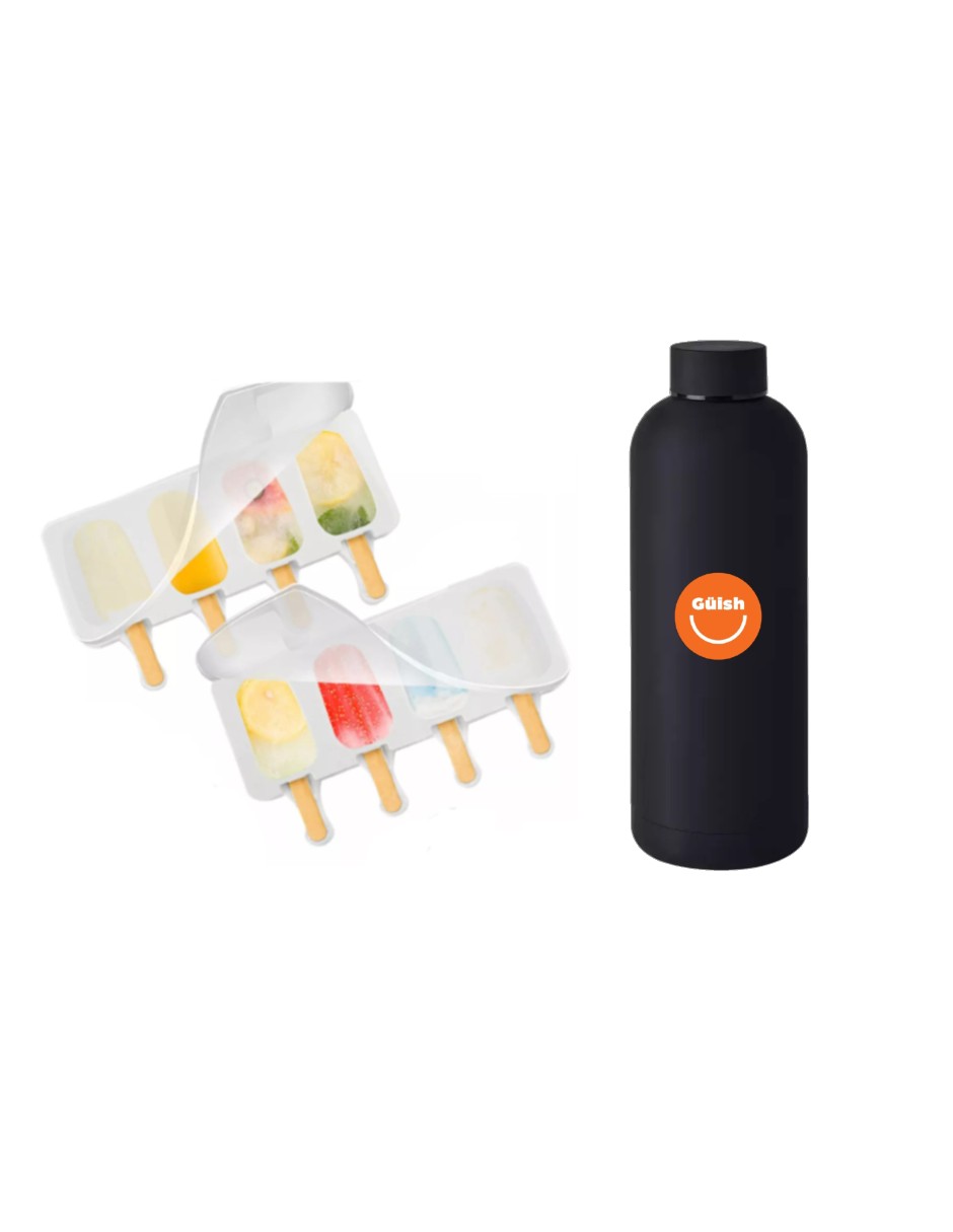 Moldes para 4 Paletas Hielo 2 Piezas 100 Palos de Madera + Termo de Agua Güish