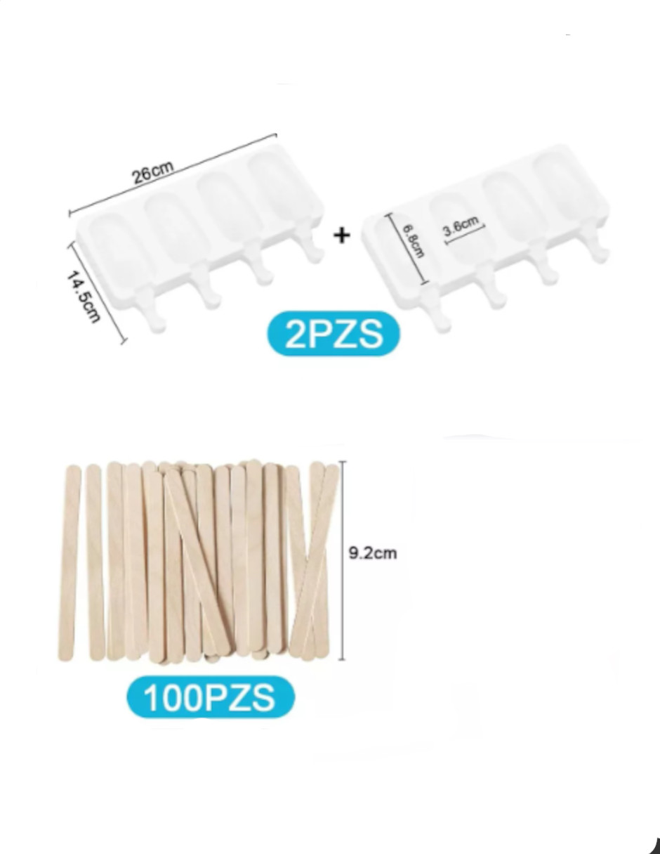 Foto 4 pulgar | Moldes para 4 Paletas Hielo 2 Piezas 100 Palos de Madera + Termo de Agua Güish