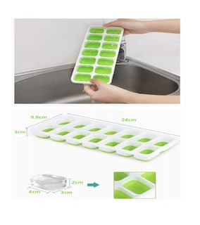 Foto 2 | Bandejas De Cubitos Hielo, Molde De Hielo Con Tapa, 4 Juego Blanco/verde