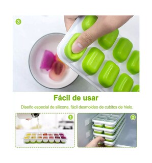 Foto 3 | Bandejas De Cubitos Hielo, Molde De Hielo Con Tapa, 4 Juego Blanco/verde