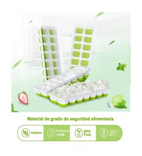 Foto 4 | Bandejas De Cubitos Hielo, Molde De Hielo Con Tapa, 4 Juego Blanco/verde