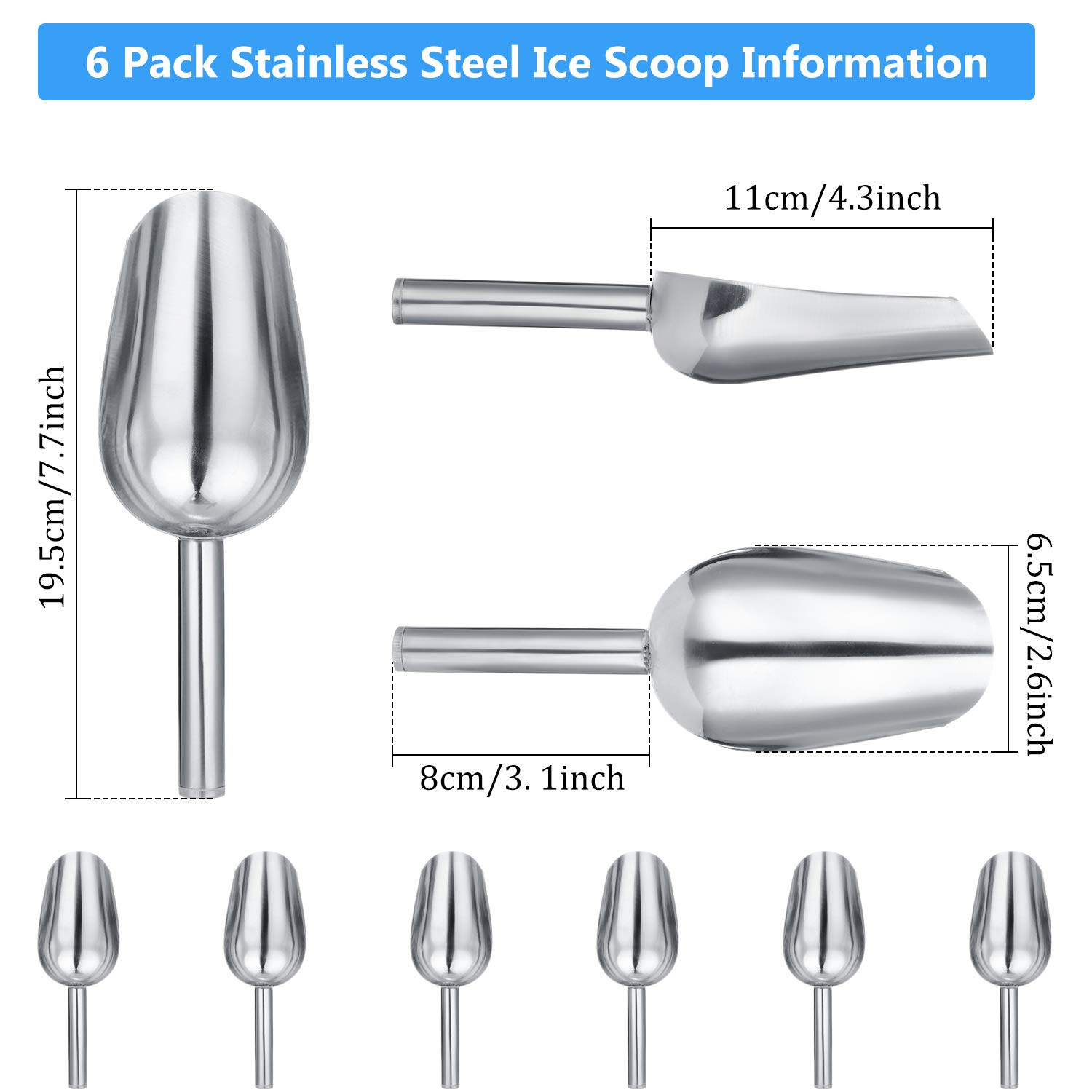 Foto 3 pulgar | Cuchara para Hielo de Acero Inoxidable 6 Piezas- Venta Internacional