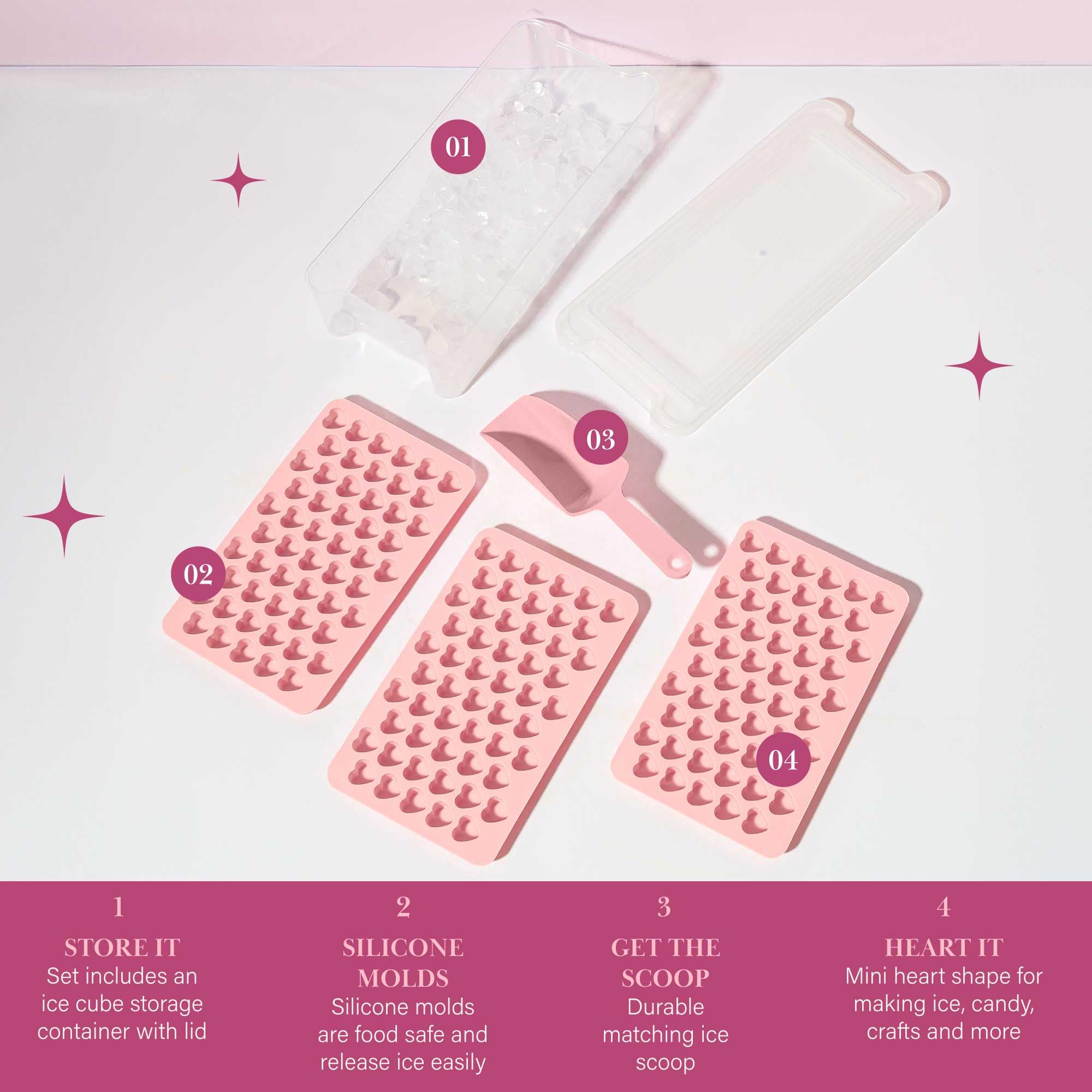 Foto 4 pulgar | Juego De Bandejas Para Minicubitos De Hielo Paris Hilton Con Forma De Corazón, 6 Piezas, Color Rosa - Venta Internaci