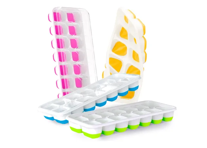 Xtellar Silicone Ice Cube Trays: Pack De 4 Moldes Apilables Con Tapas, Darán Un Toque Festivo Con Sus Colores Luminosos