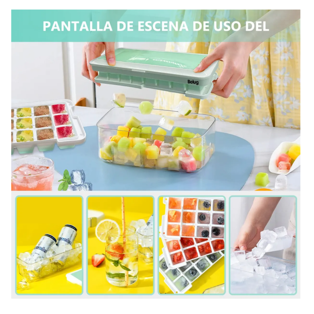 Foto 4 pulgar | Recipiente Molde Hielera + Bandeja De Cubos De Hielo Belug  Verde Blanco