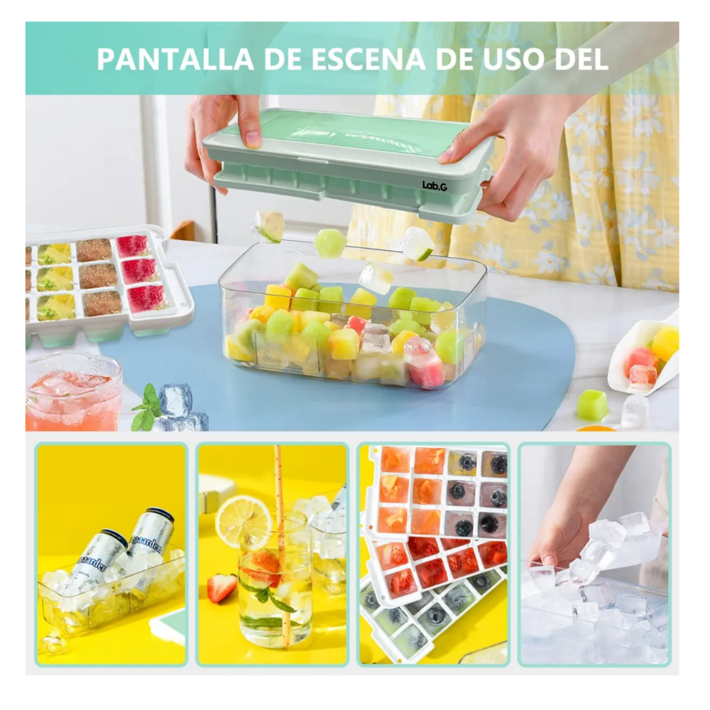 Foto 4 pulgar | Recipiente Molde Hielera + Bandeja De Cubos De Hielo Lab.g  Verde Blanco