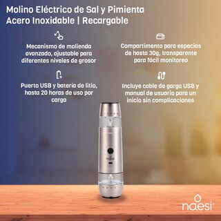 Foto 6 | Salero Y Pimentero Electrico 2 En 1 Naesi An409 Plata