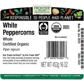 Foto 2 | Peppercorns Frontier Co-op Blanco Entero Orgánico 454 G - Venta Internacional.