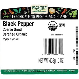 Foto 2 | Molido Grueso Orgánico Black Pepper Frontier Co-op 454 G - Venta Internacional.