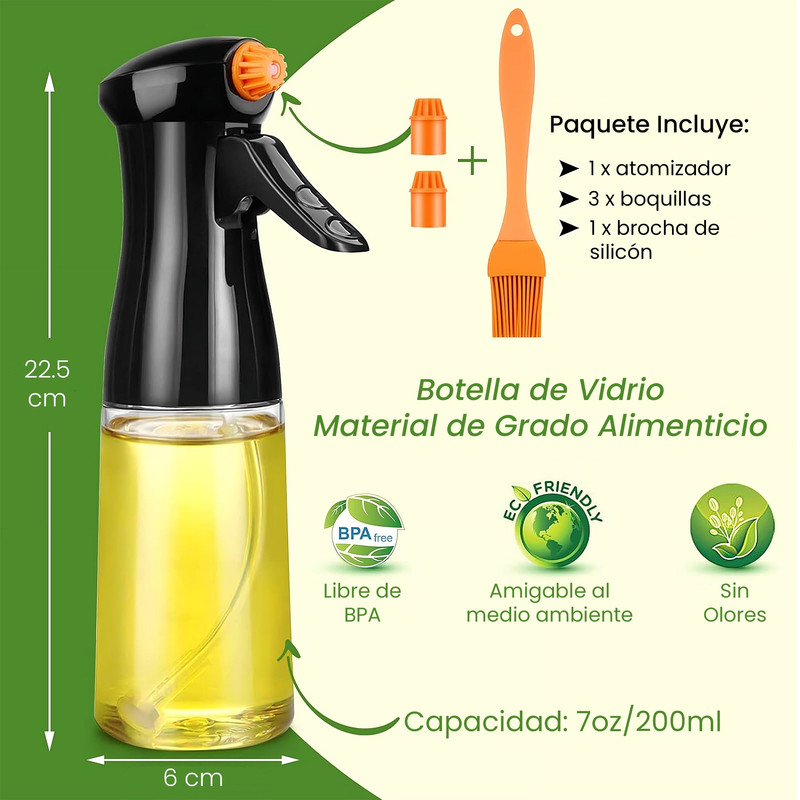 Foto 7 pulgar | Dispensador de Aceite Spray de Vidrio Hiperware de 200 ml con Brocha Negro