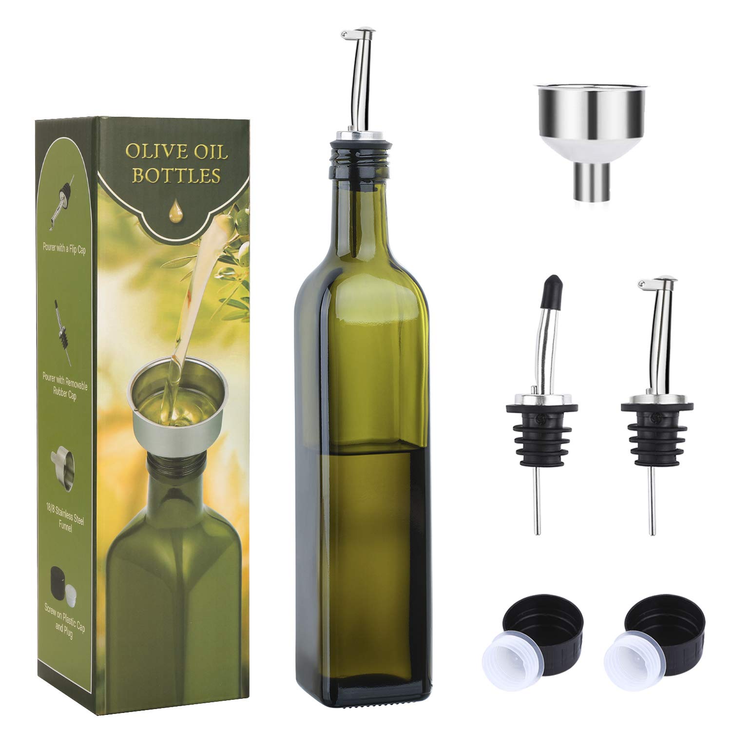 Foto 2 pulgar | Dispensador De Botellas De Aceite De Oliva De Vidrio Aozita 500 Ml Con Vertedor - Venta Internacional.