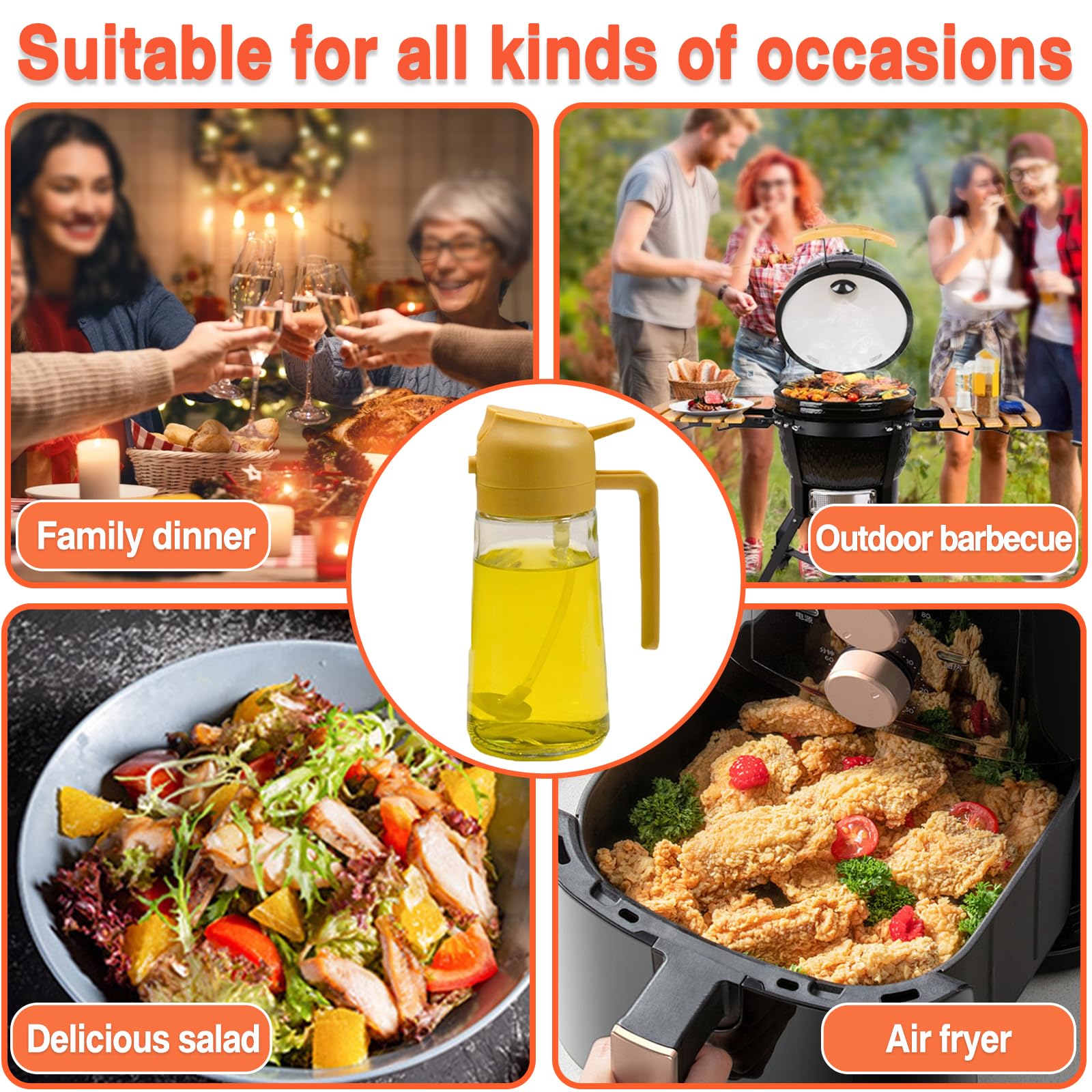 Foto 4 pulgar | Dispensador De Aceite Y Pulverizador De 470 Ml Para Cocinar En La Cocina, Color Amarillo - Venta Internacional.
